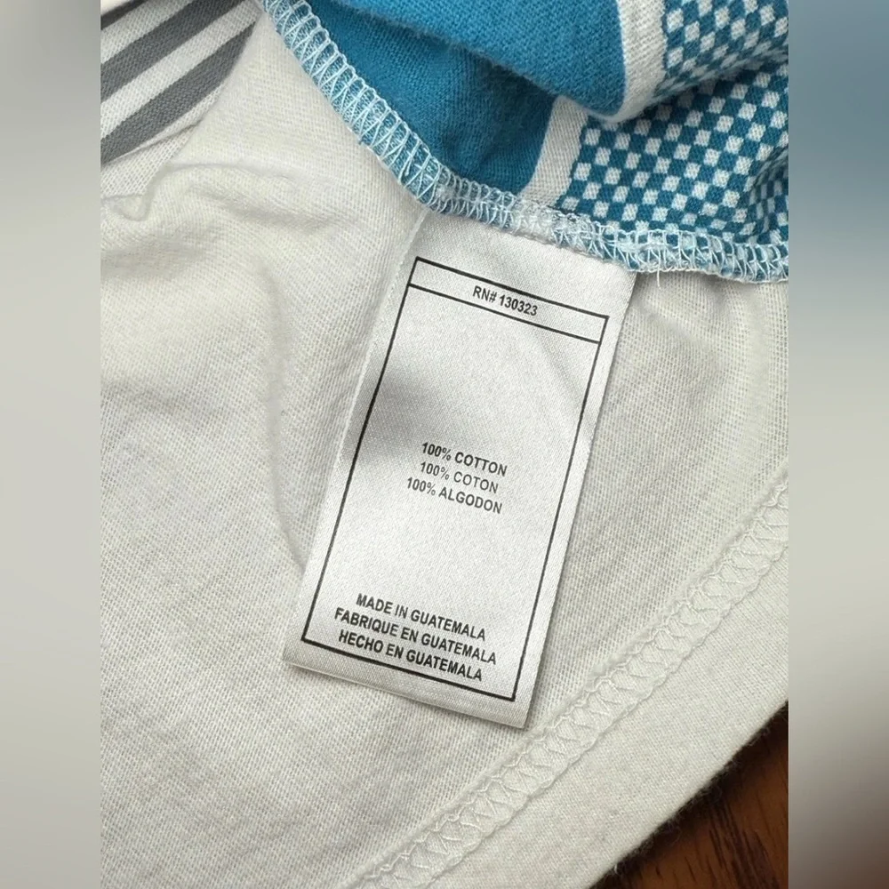 Zoo York V Neck T Shirt Size L White Gray Blue Gradual Stripe Skate Style Logo - Picture 10 of 12